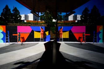 Founders Day mural on the Boston campus.