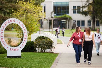 Students walking on the Oakland campus.