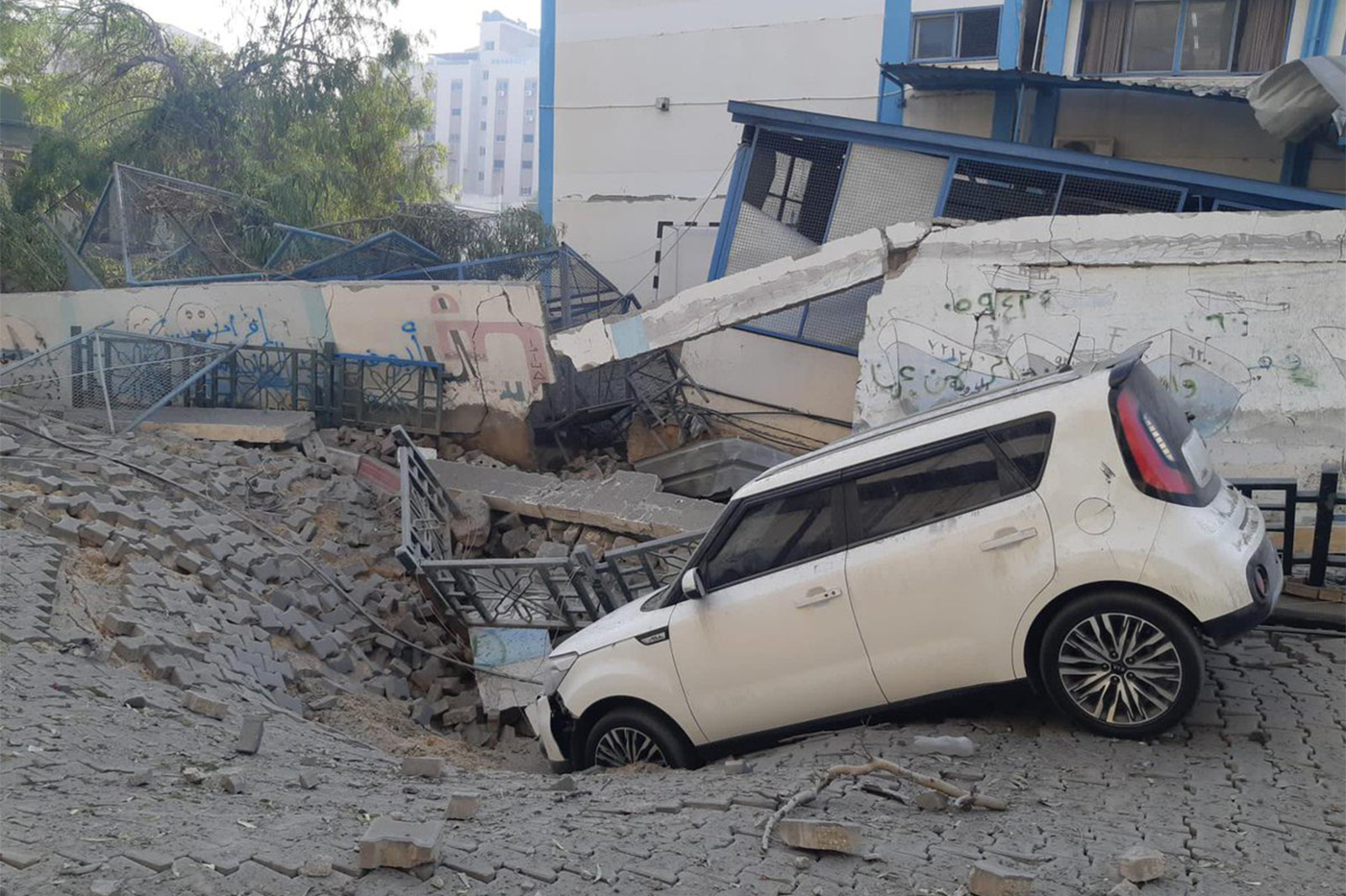 Car in a ditch in Israel.