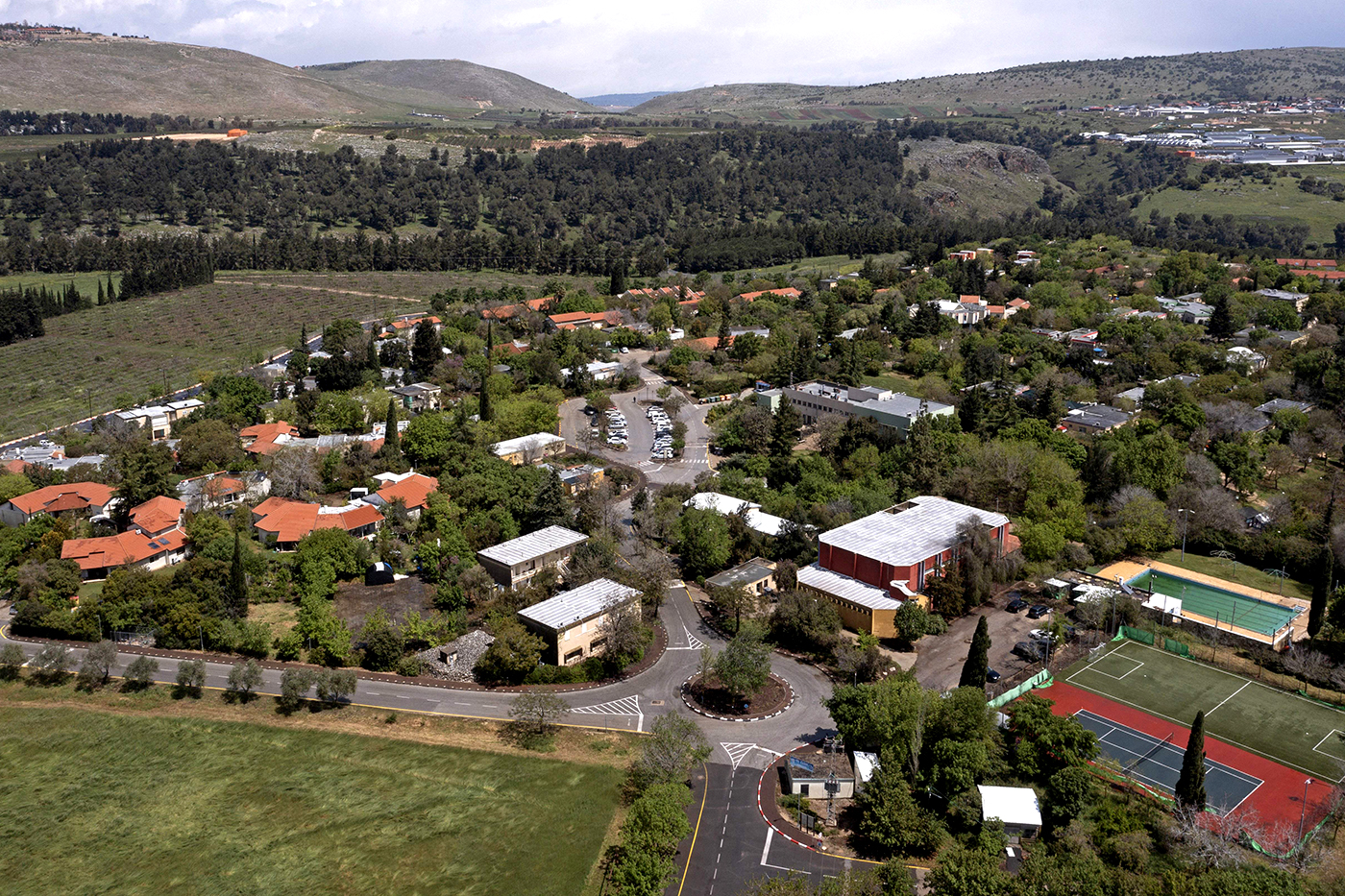 Aerial view of the kibbutz of Yiron.