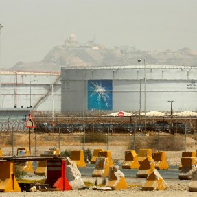 An oil storage tank in Jiddah, Saudi Arabia.