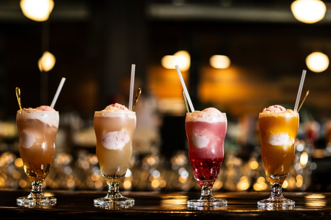 4 milkshakes on a counter at Green Line Apothecary