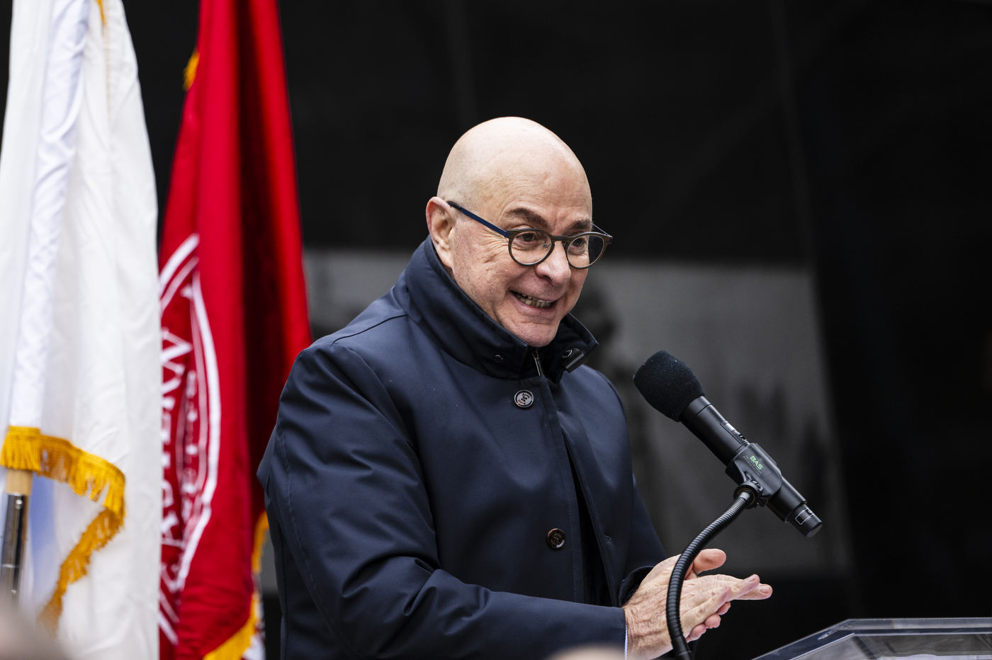 President Joseph E Aoun speaking at the Northeastern Veterans Day ceremony.