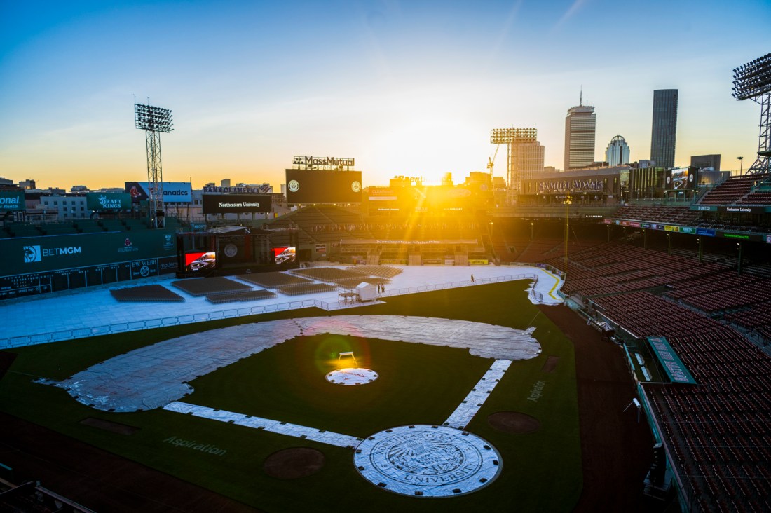 Sunrise over Fenway Park in Boston.
