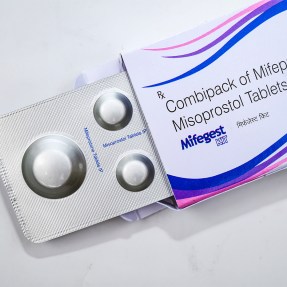 A pack of Mifepristone abortion pill tablets.