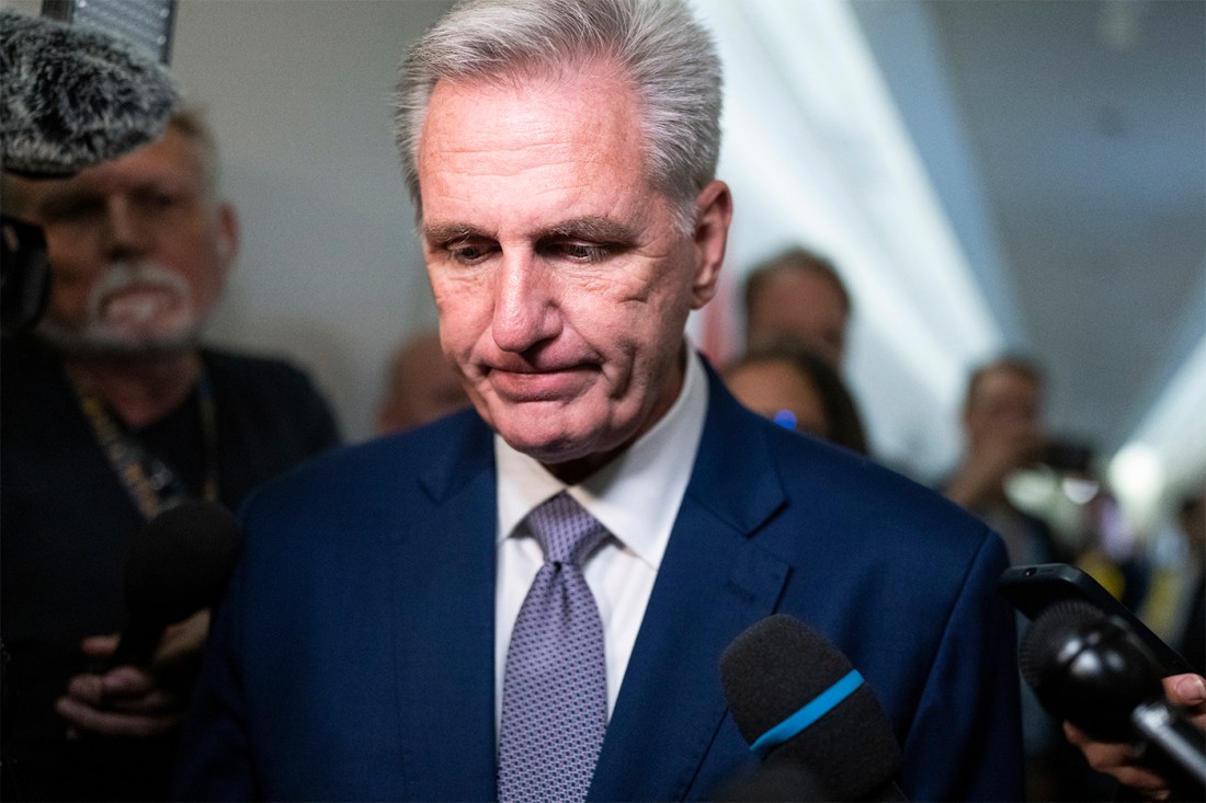 Kevin McCarthy leaving an election meeting.