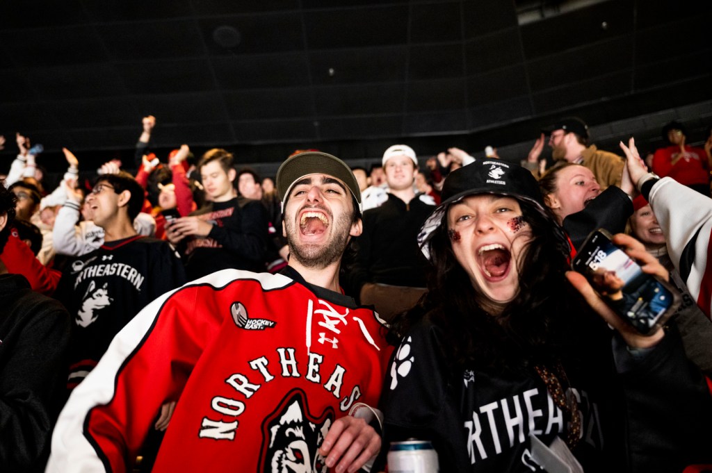 Students cheering for the Beanpot.