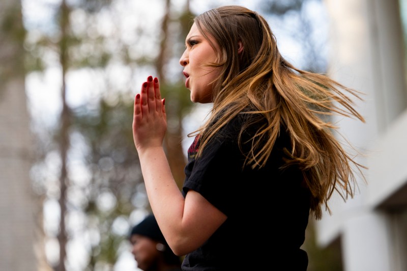 A dancer mid-performance.