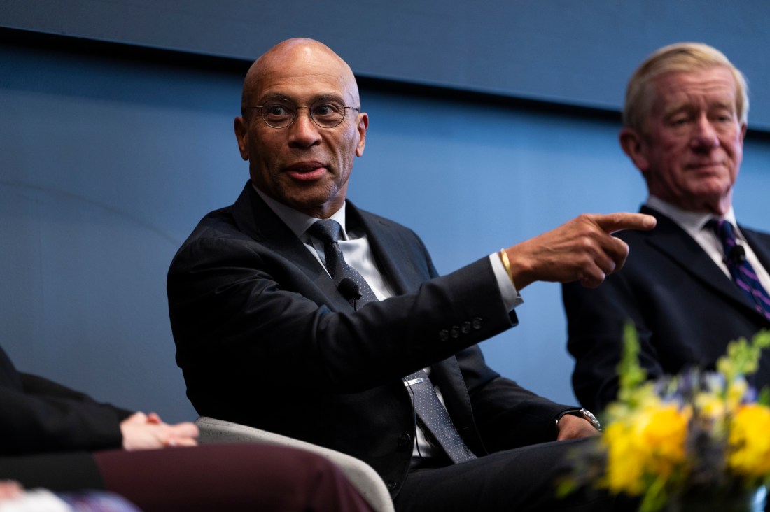 Deval Patrick gesturing and speaking.