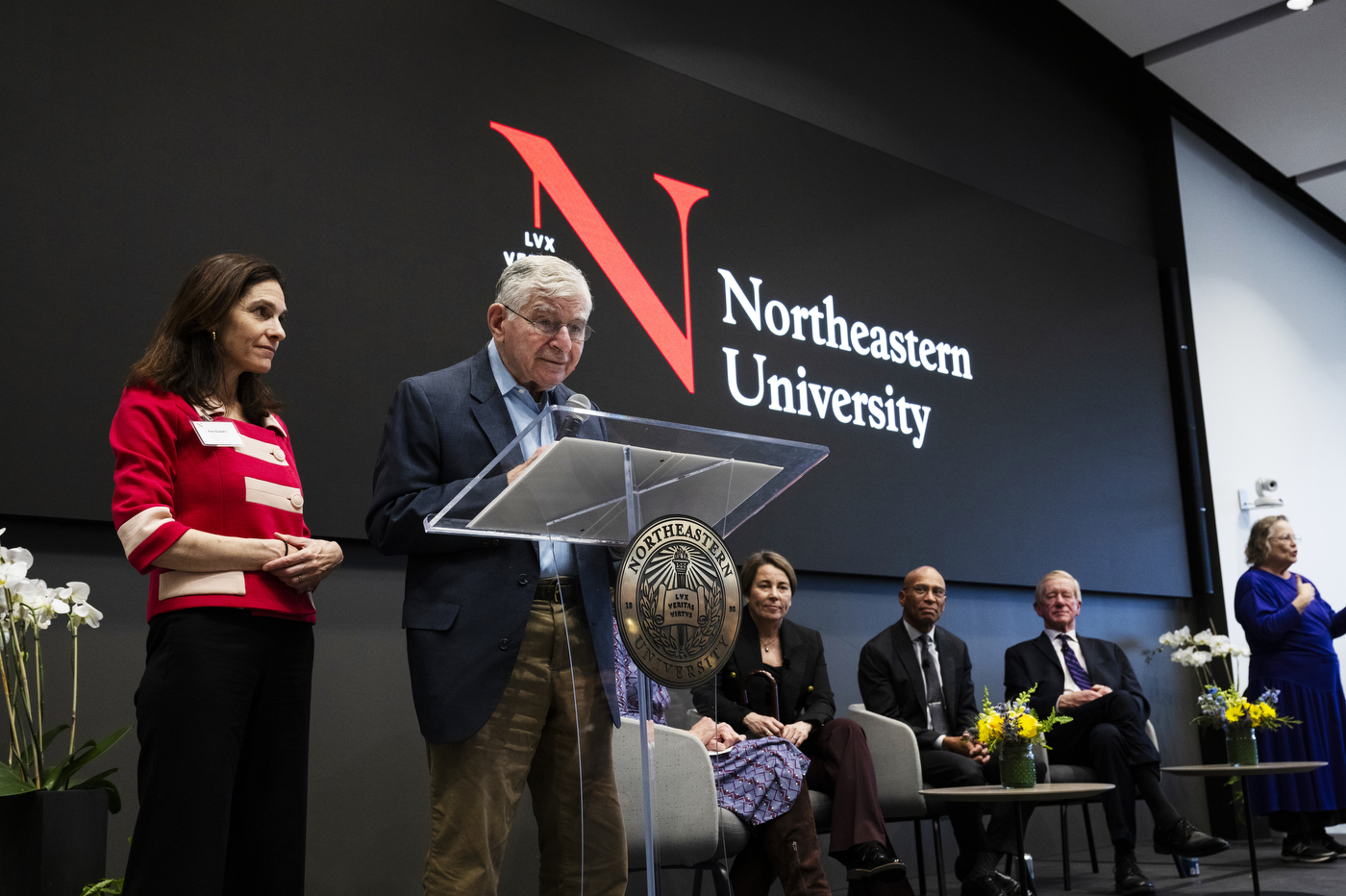 Michael Dukakis speaks at Dukakis celebration.