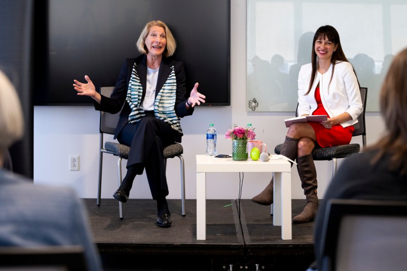 Karen Donfried gesturing while speaking at an event with Mai'a Cross.