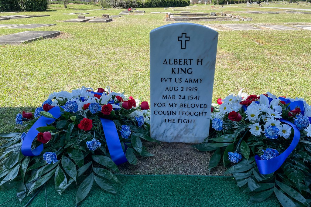 Albert King's white marble military tombstone.