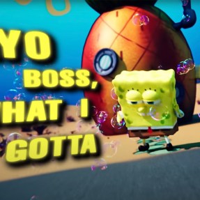 A screenshot of a Glorb AI-generated Spongebob rap lyric video.