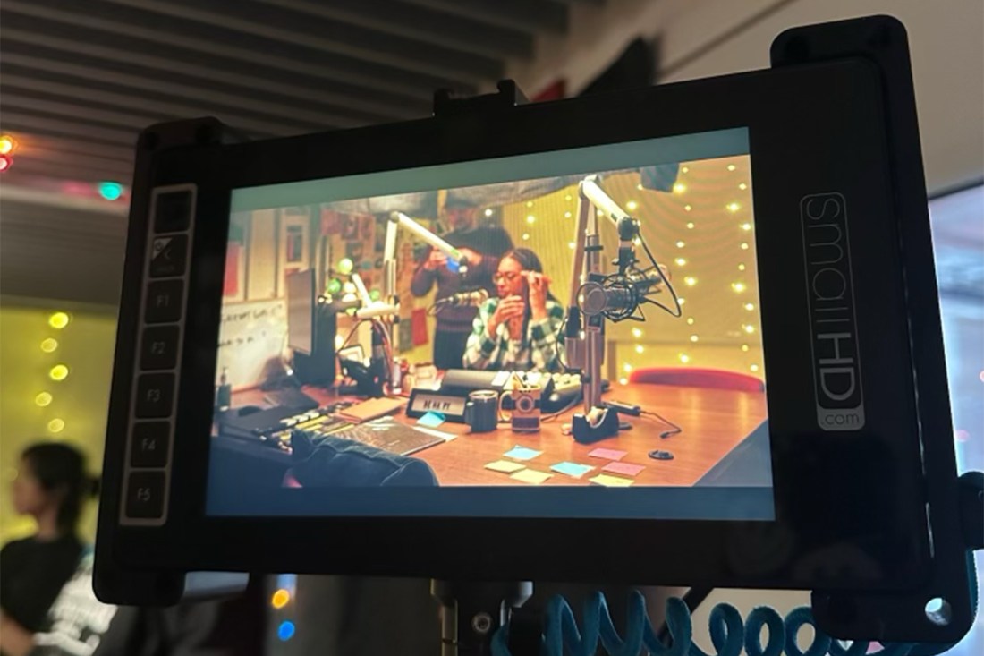 A camera screen showing behind the scenes glimpse of footage from 'Backseat Girls'.