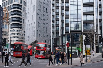 Architectural optical illusion of buildings in London.