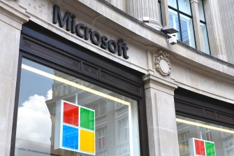 The outside of a Microsoft store on Oxford Street in London.