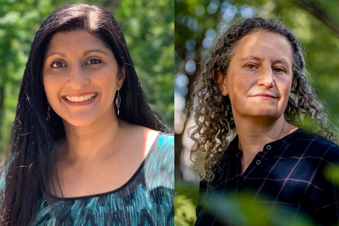 Headshot of Samina Karim (left) and Mindy Marks (right).