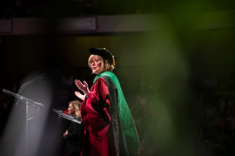 Deborah Dunshire speaking at the College of Science graduation ceremony.