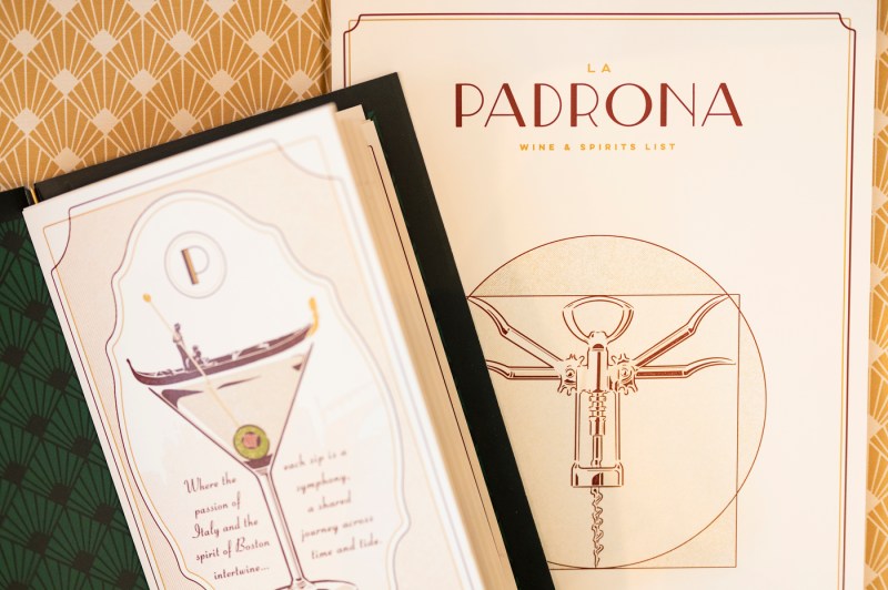 The menu of La Padrona Italian restaurant.