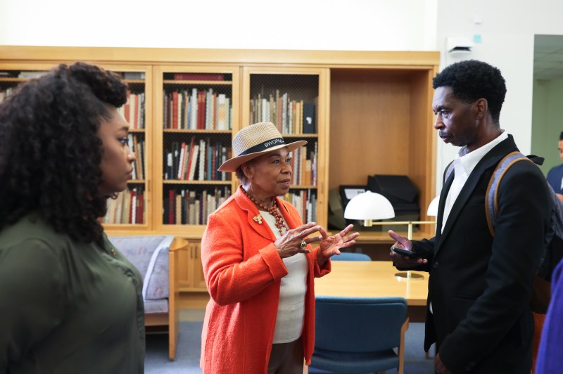 U.S. Rep Barbara Lee and Christina Jackson standing in a room together.