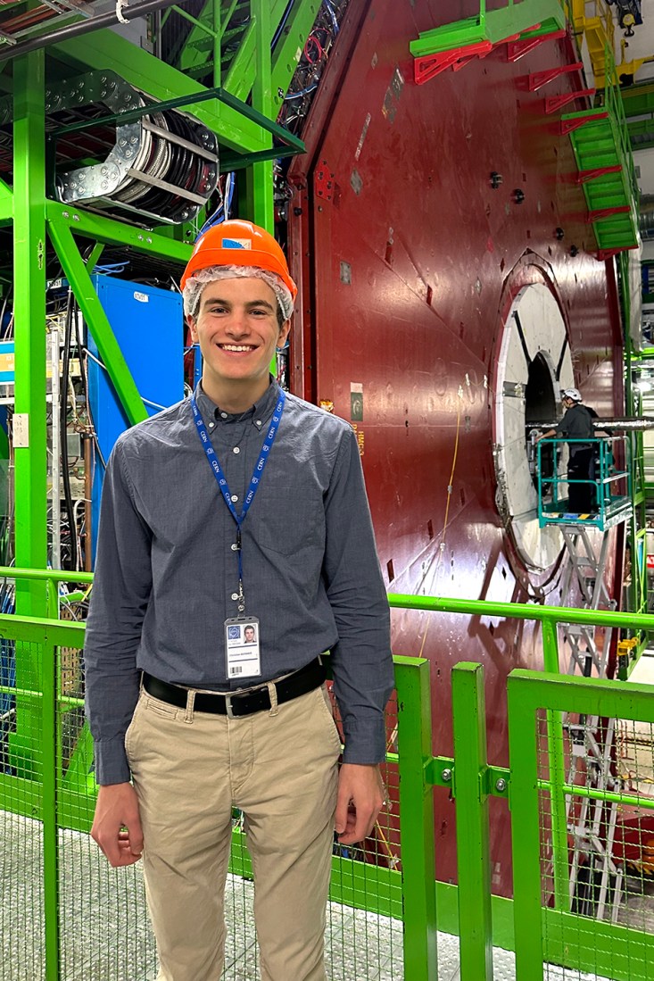 Christian Bernier wearing an orange hardhat.