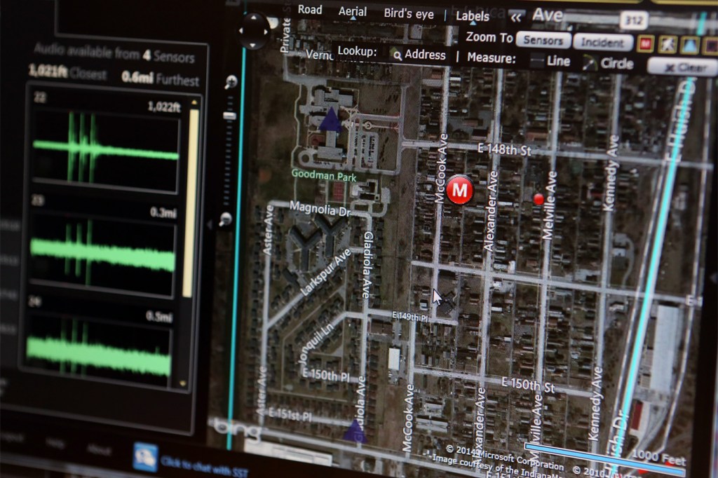 A screen showing the ShotSpotter technology.