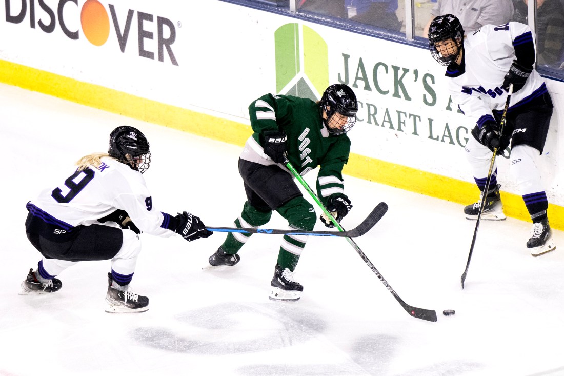 Aerin Frankel playing for the Boston PWHL team.