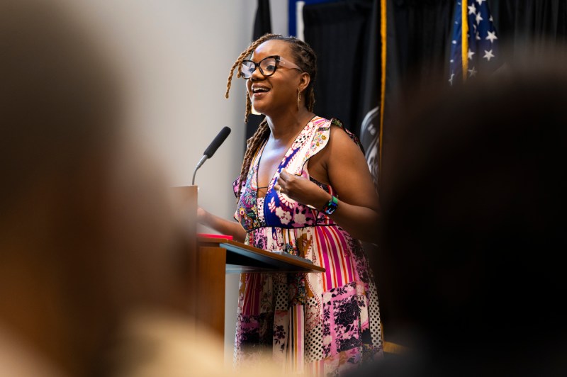 A panelist speaking at Northeastern's 2024 Juneteenth Celebration.