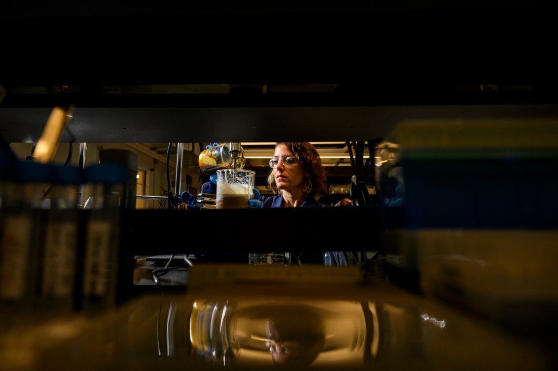 Leila Deravi conducting research in a lab.