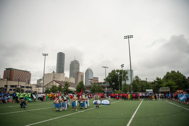 Participants in the Boston Unity Cup on Carter Field.