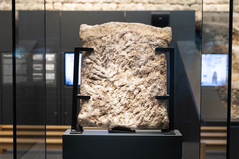 A chunk of a Roman wall on display.