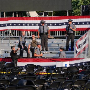 Law enforcement officers gathered at the rally site in Butler, Pa.