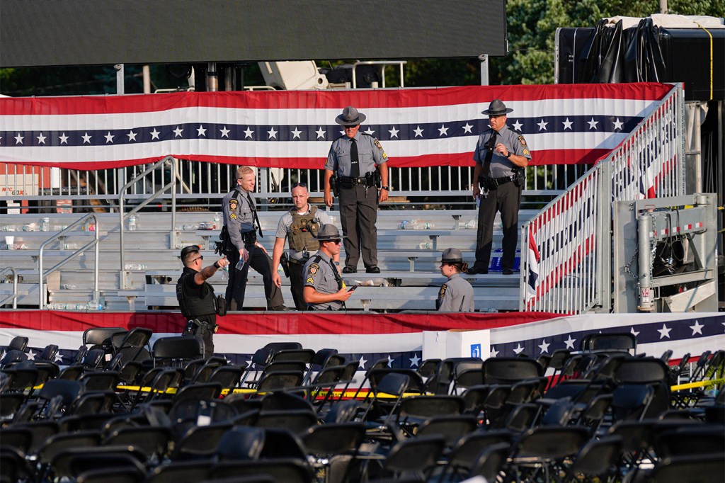 Law enforcement officers gathered at the rally site in Butler, Pa.