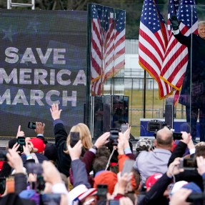 Former President Donald Trump waves at protesters before the start of the Jan. 6th attack.