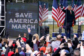 Former President Donald Trump waves at protesters before the start of the Jan. 6th attack.