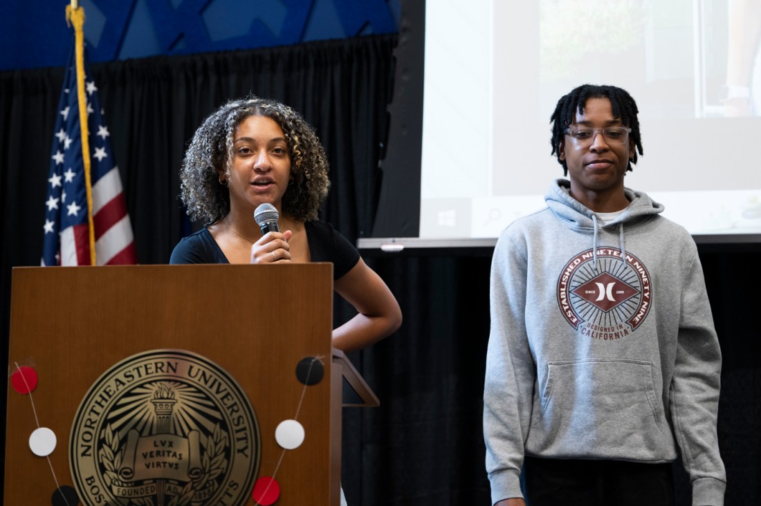 Youth interns presenting at the Summer Youth Jobs celebration.