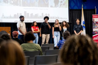 Summer youth interns presenting.