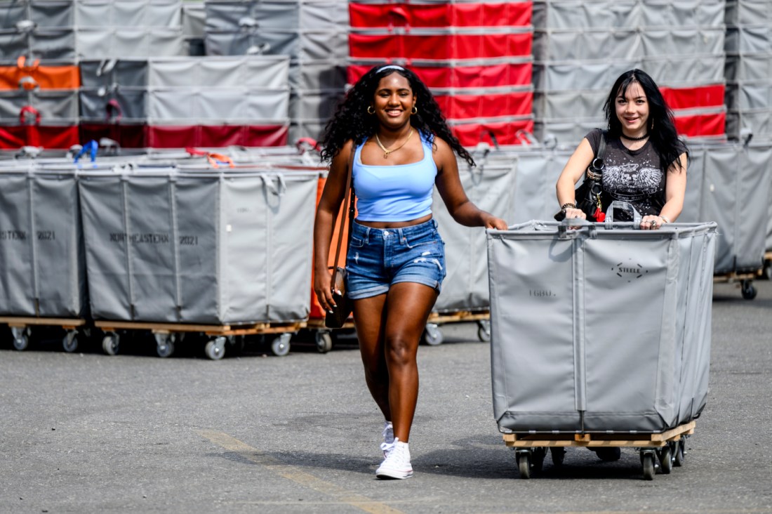 Students moving in on campus. 