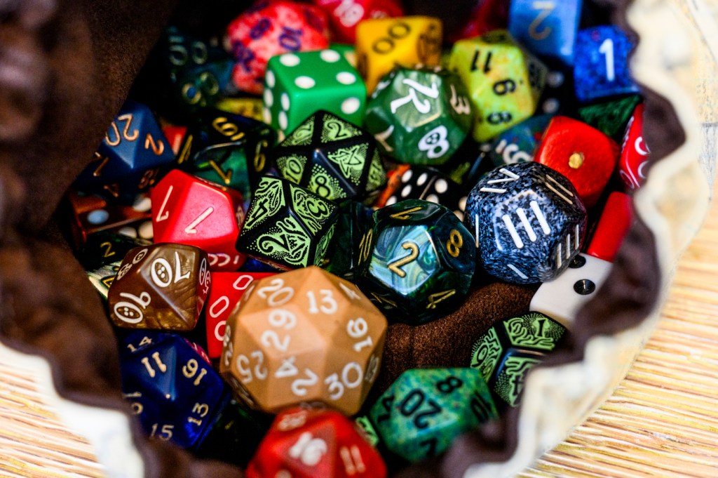 A bowl of DND dice.