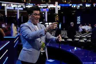 A social media influencer on the DNC floor.