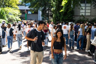 Students walking around the Boston Campus for Fall Fest 2024.