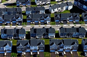 Rows of houses in a suburban neighborhood.