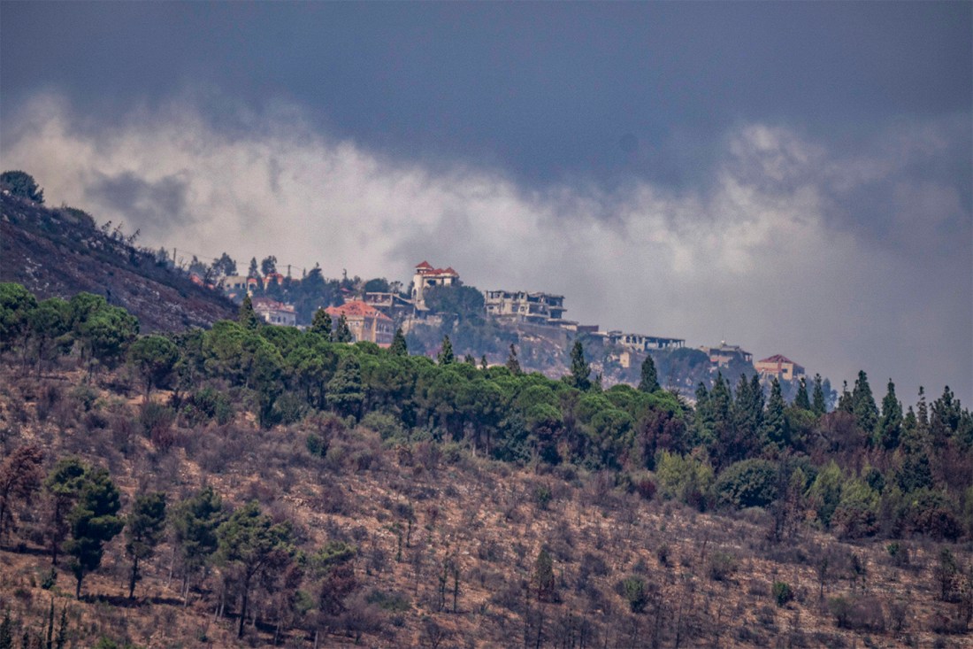 Smoke rising from destroyed houses on the border of Lebanon and Israel.