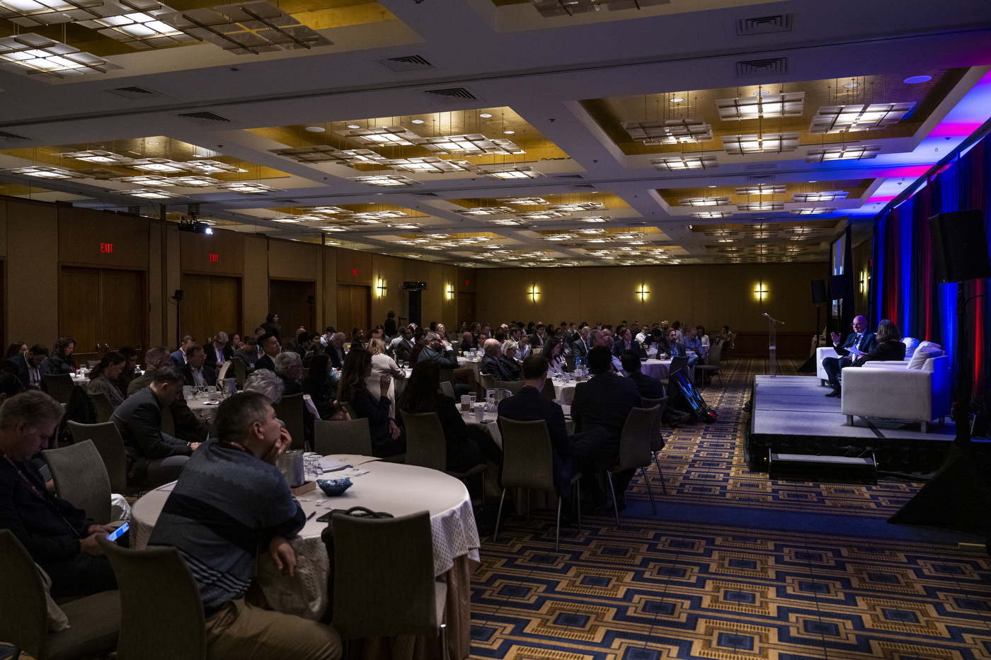 A room full of audience members at the Ash Carter Exchange.