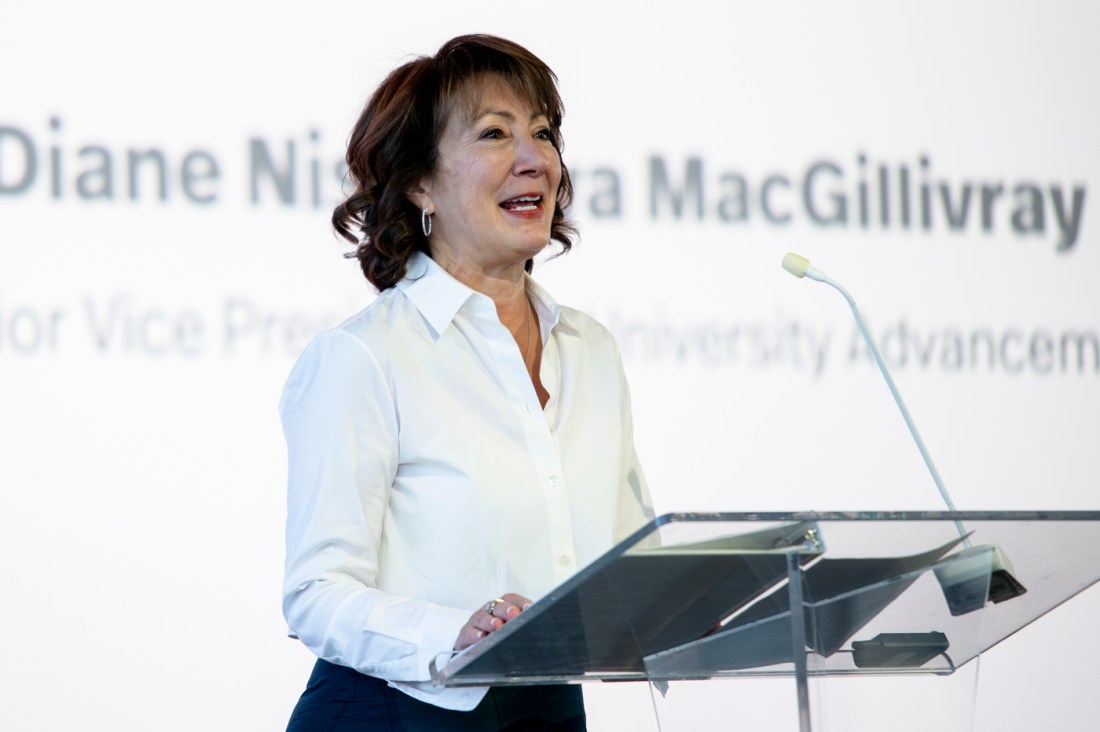 Diane Nishigaya MacGillivray speaking at an event.