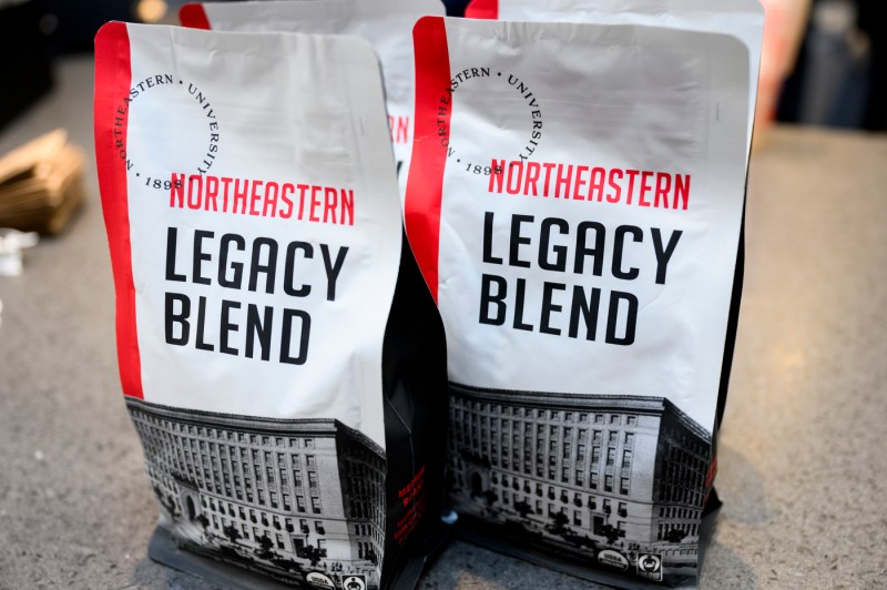 Bags of the Northeastern Legacy Blend coffee.