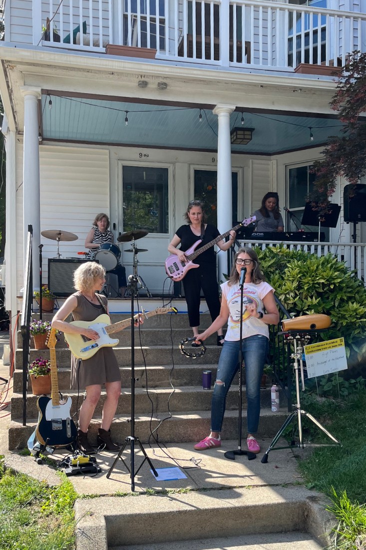 Joanna Weiss and 'The Lazy Susans' performing at porch fest.