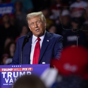 Donald Trump speaking at an event in Michigan.