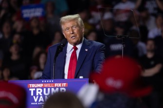 Donald Trump speaking at an event in Michigan.