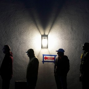 Silhouette of voters lined up in Arizona.